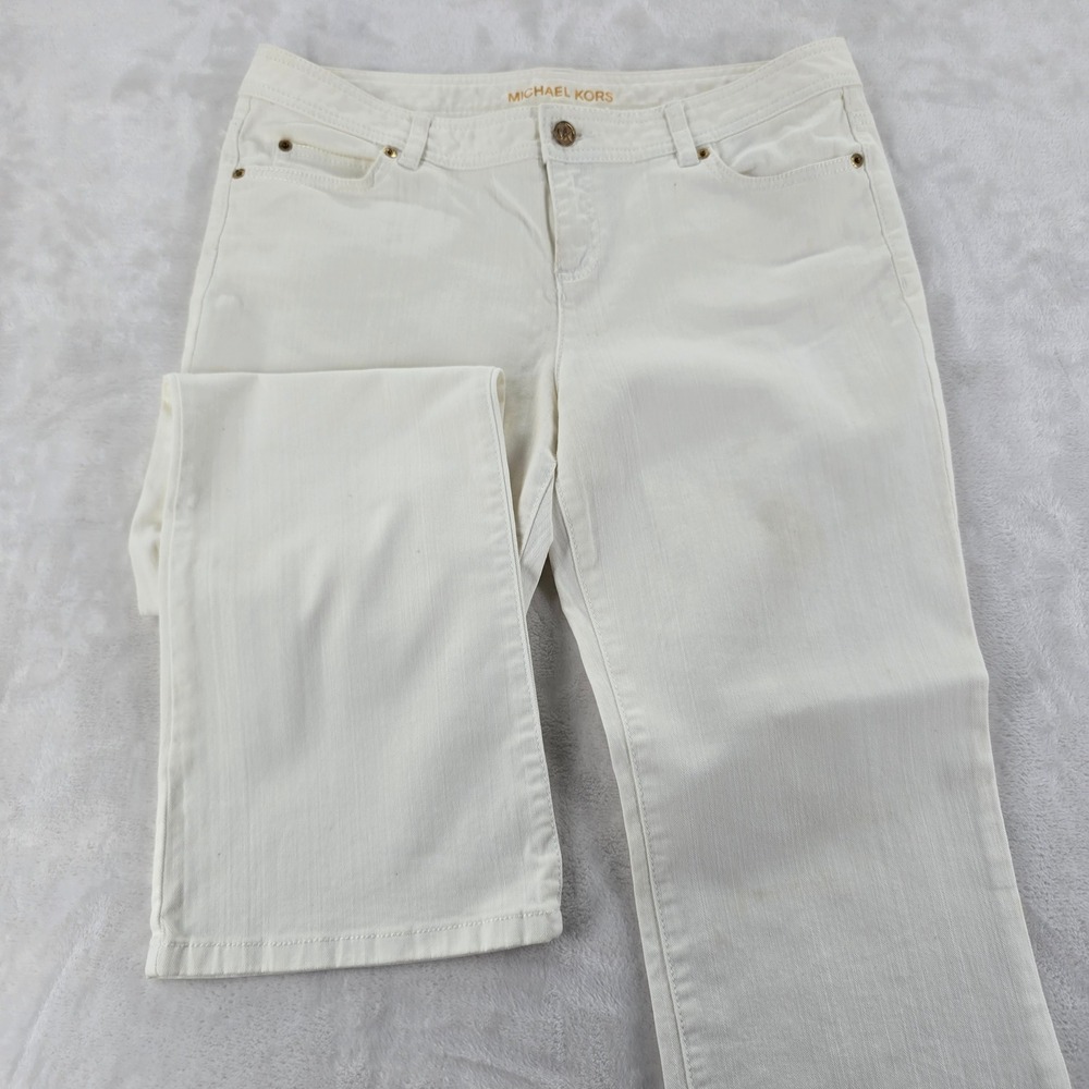 Michael Kors Denim Pants Womens 12P Jeans White Stretch Gold‎ Hardware